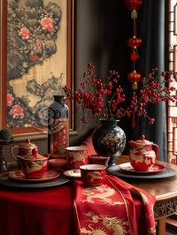 小公寓龙年精致餐饮区布置，融合皇室中国美学