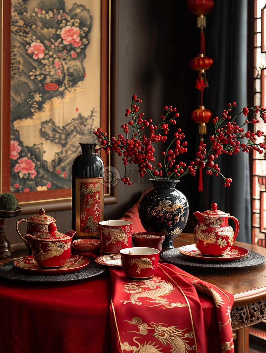 小公寓龙年精致餐饮区布置，融合皇室中国美学