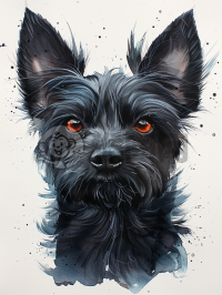 迷雾中的小狗插画：黑白水彩艺术