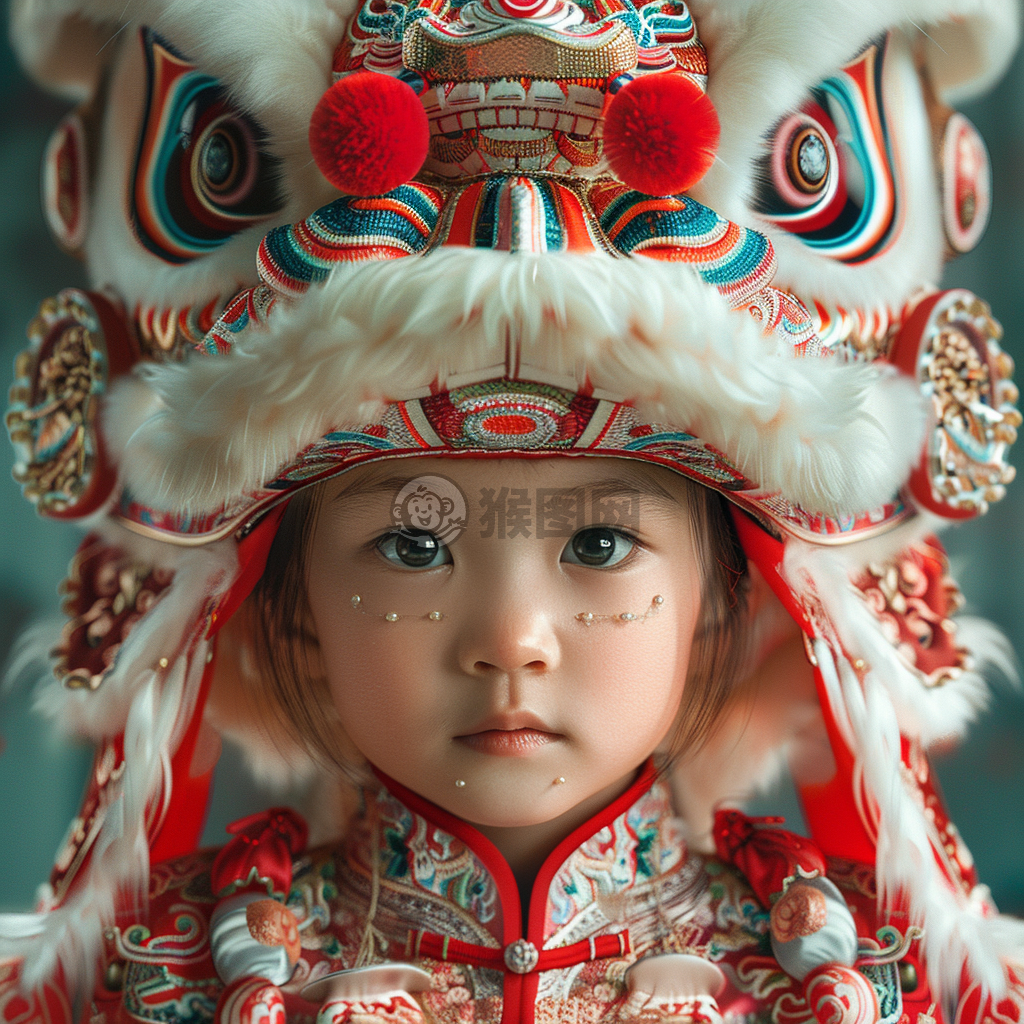 中国舞狮小童精致细节超高清图片展示