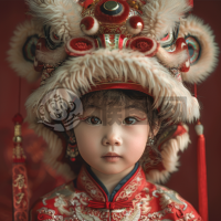 中国童真舞狮，色彩斑斓超清细节。