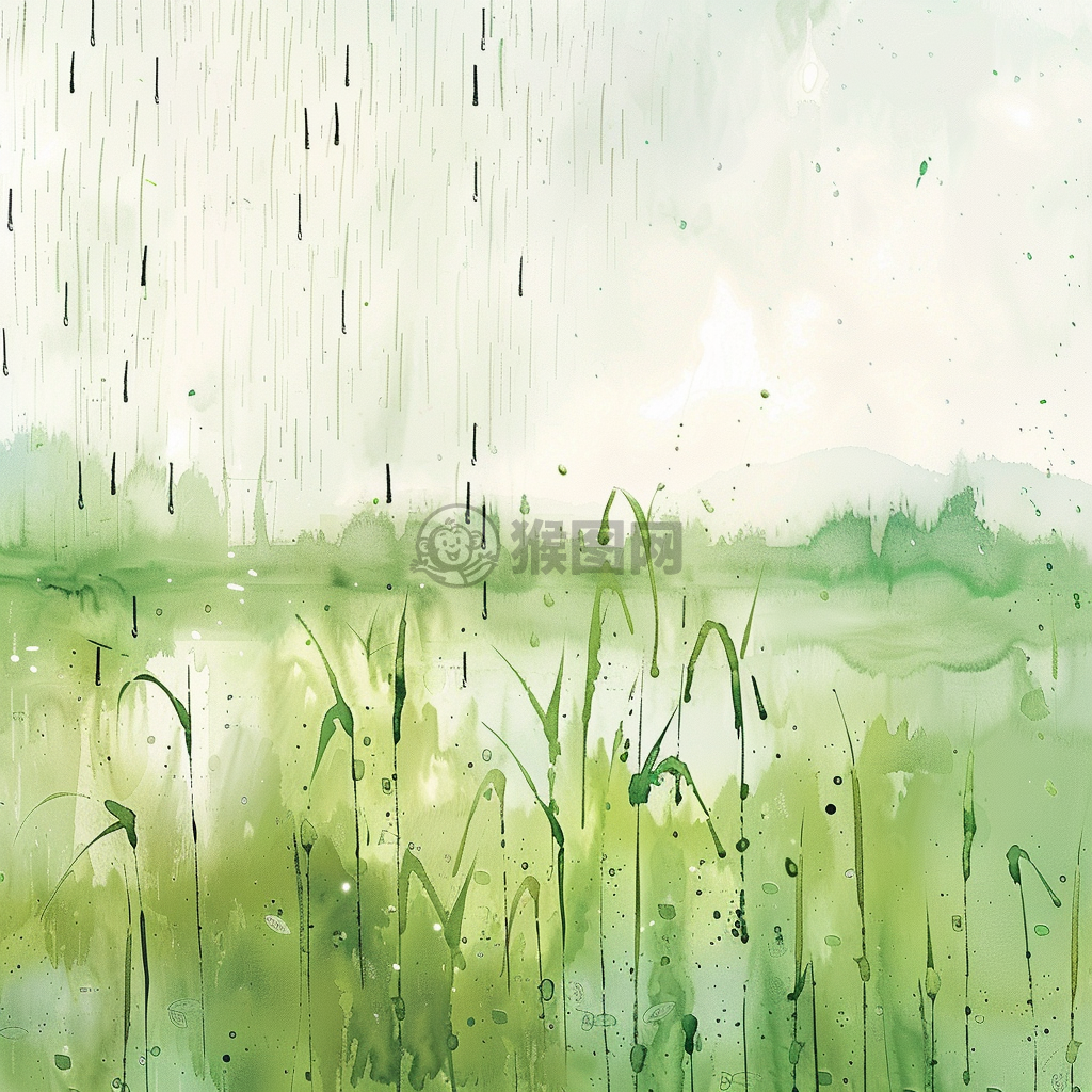 《稻田春雨润新绿》