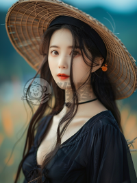 黑色礼帽中国女性：美丽、精致与神秘的交融之美