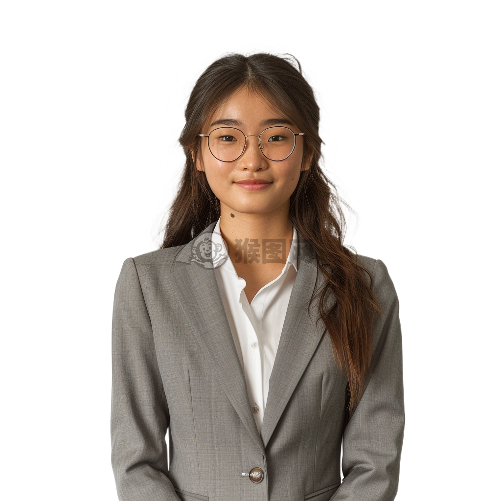二十岁现代中国女性微笑的正面照超写实氛围风眼镜职场女性照