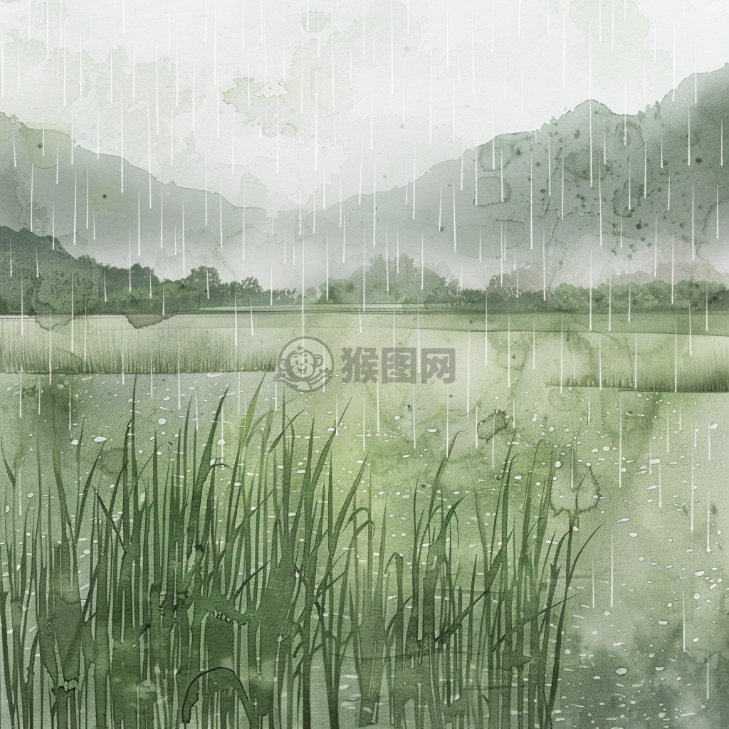 “生机盎然的青藏稻田雨景”