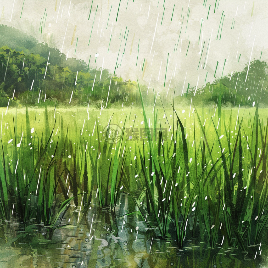 “生机盎然的青藏稻田雨景”