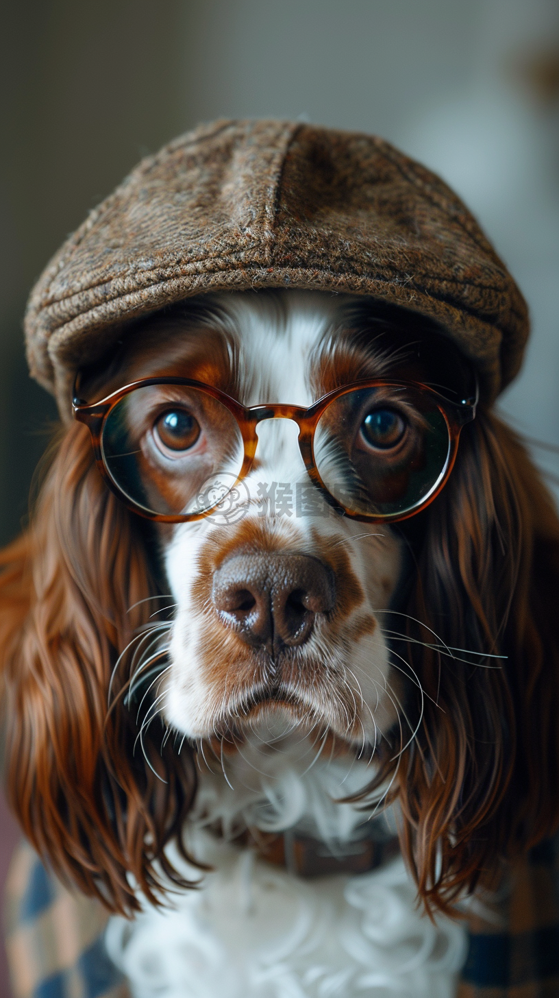 美国可卡犬狗特写照片，现代简约白色装饰