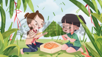 快乐的童年，欢乐的端午节，温暖的插画故事。