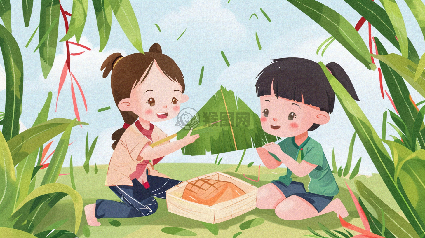 快乐的童年，欢乐的端午节，温暖的插画故事。