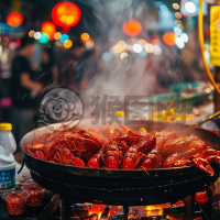 热闹夜市炭火麻辣小龙虾