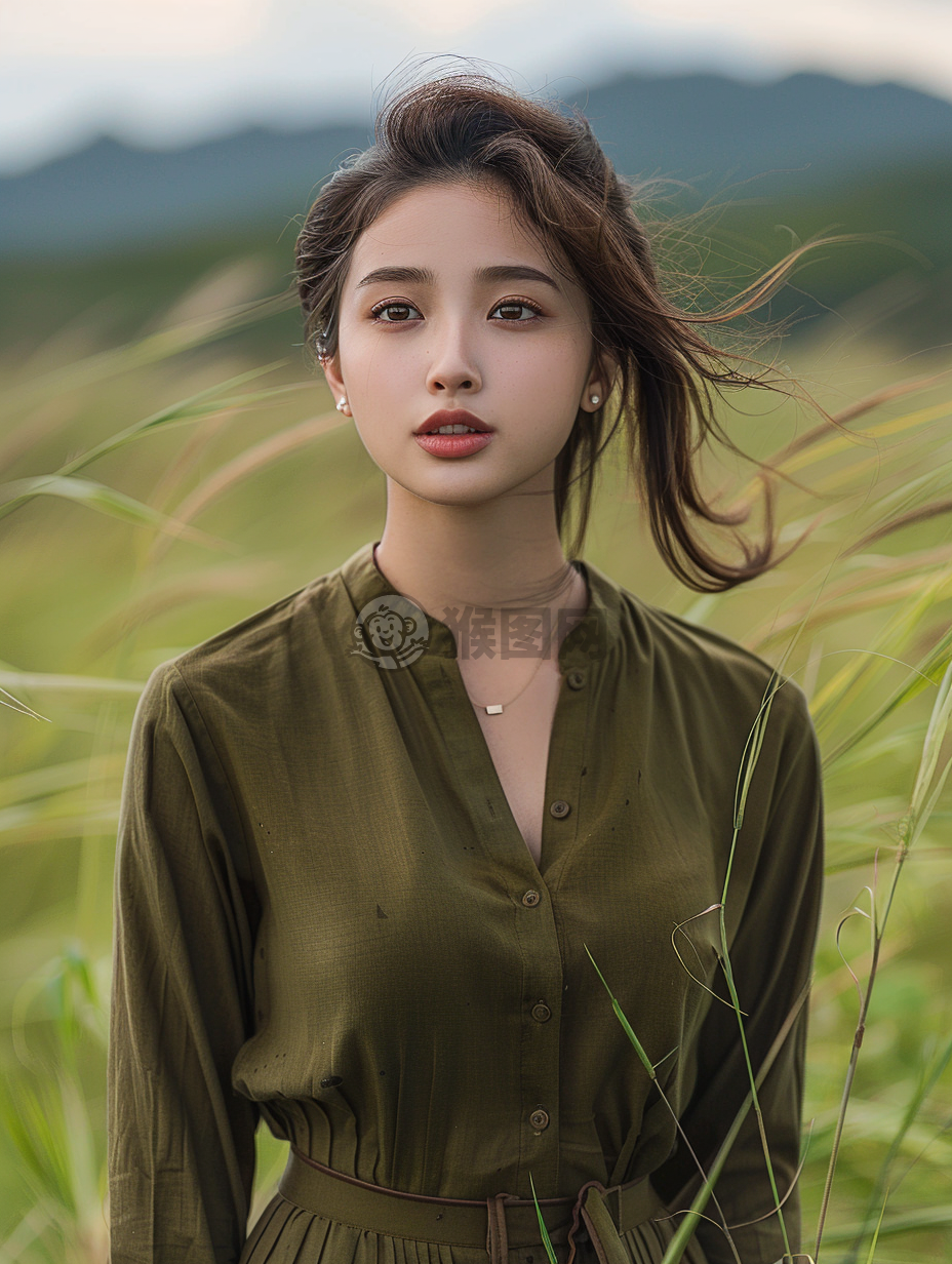 亚洲女性户外写真，自然美景中展现宁静之美。