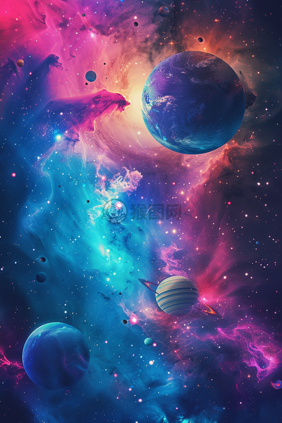 宇宙星球与飞船：色彩斑斓的银河系