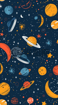 星际流星月夜科幻绘图风格平面简约设计主题：宇宙的浪漫交响