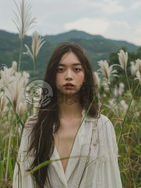 自然之美：亚洲女模特的户外休闲风照