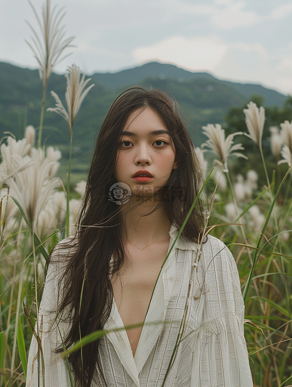 自然之美：亚洲女模特的户外休闲风照