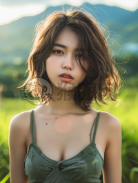亚洲女性户外写真，自然美景中展现宁静之美。