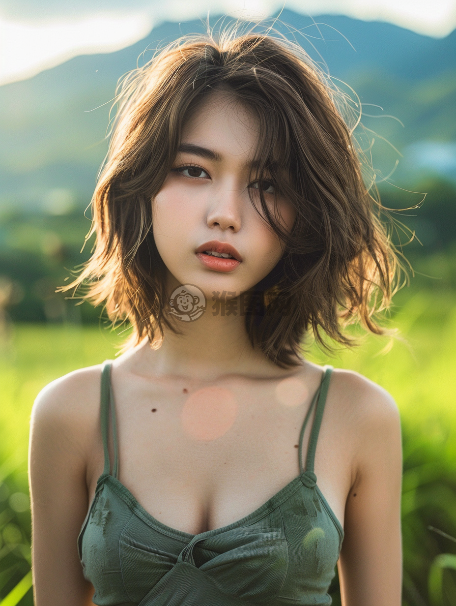亚洲女性户外写真，自然美景中展现宁静之美。