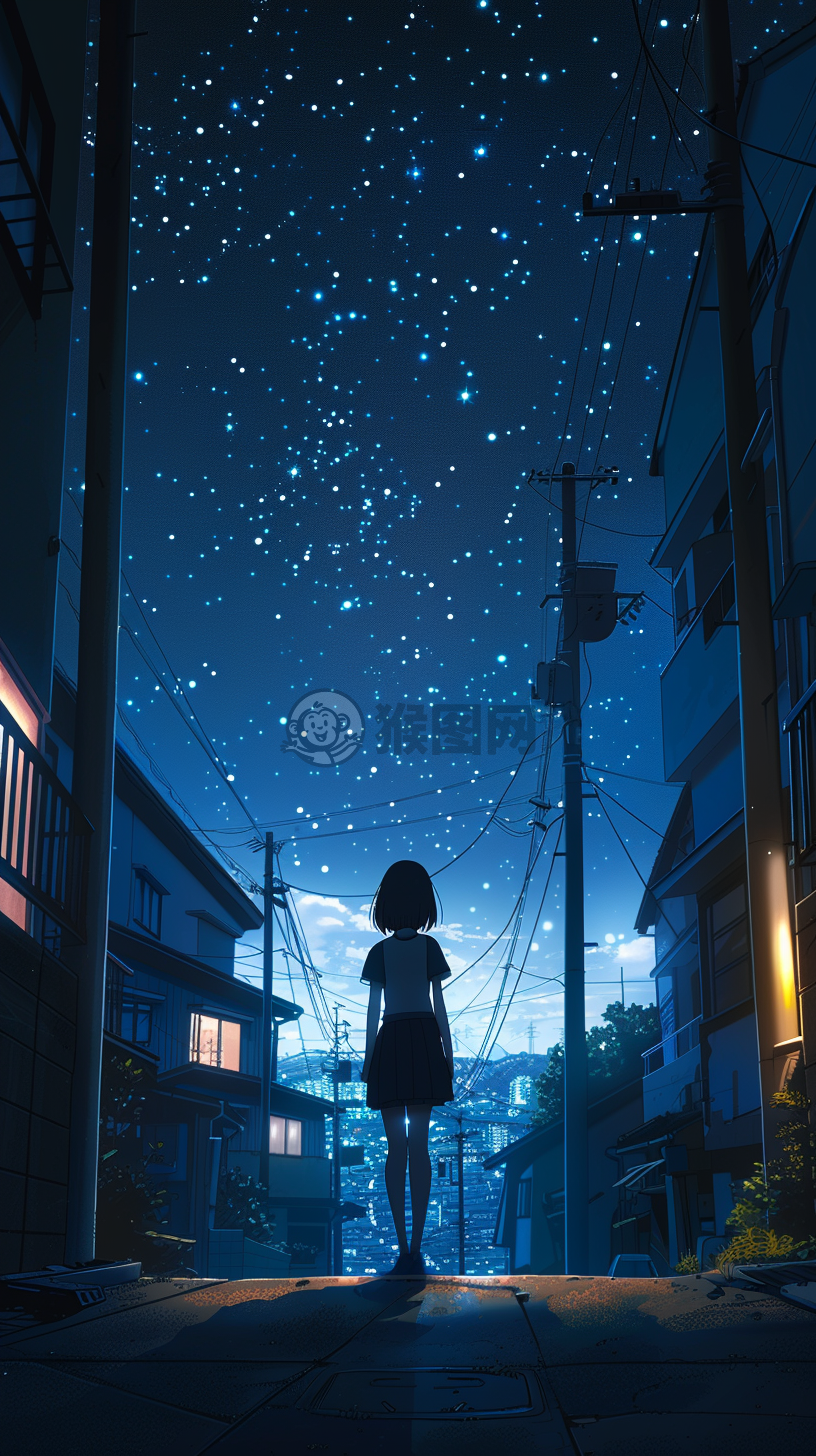 静谧星空下的温柔少女