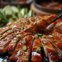 北京烤鸭美味瞬间：皮脆金黄、肉嫩鲜美