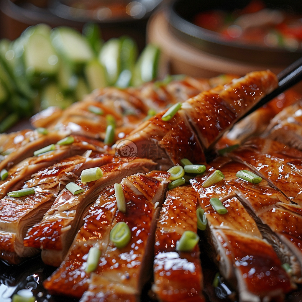 北京烤鸭美味瞬间：皮脆金黄、肉嫩鲜美