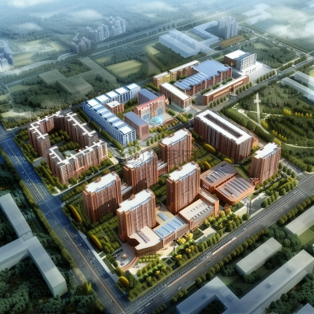 城市康复与退休建筑散点布局超现实鸟瞰全景动态场景实景设计蓝天白云4K高清视觉盛宴