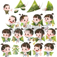 端午节插画：绿色气氛中欢快角色与故事