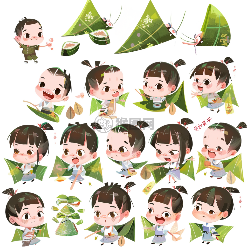 端午节插画：绿色气氛中欢快角色与故事