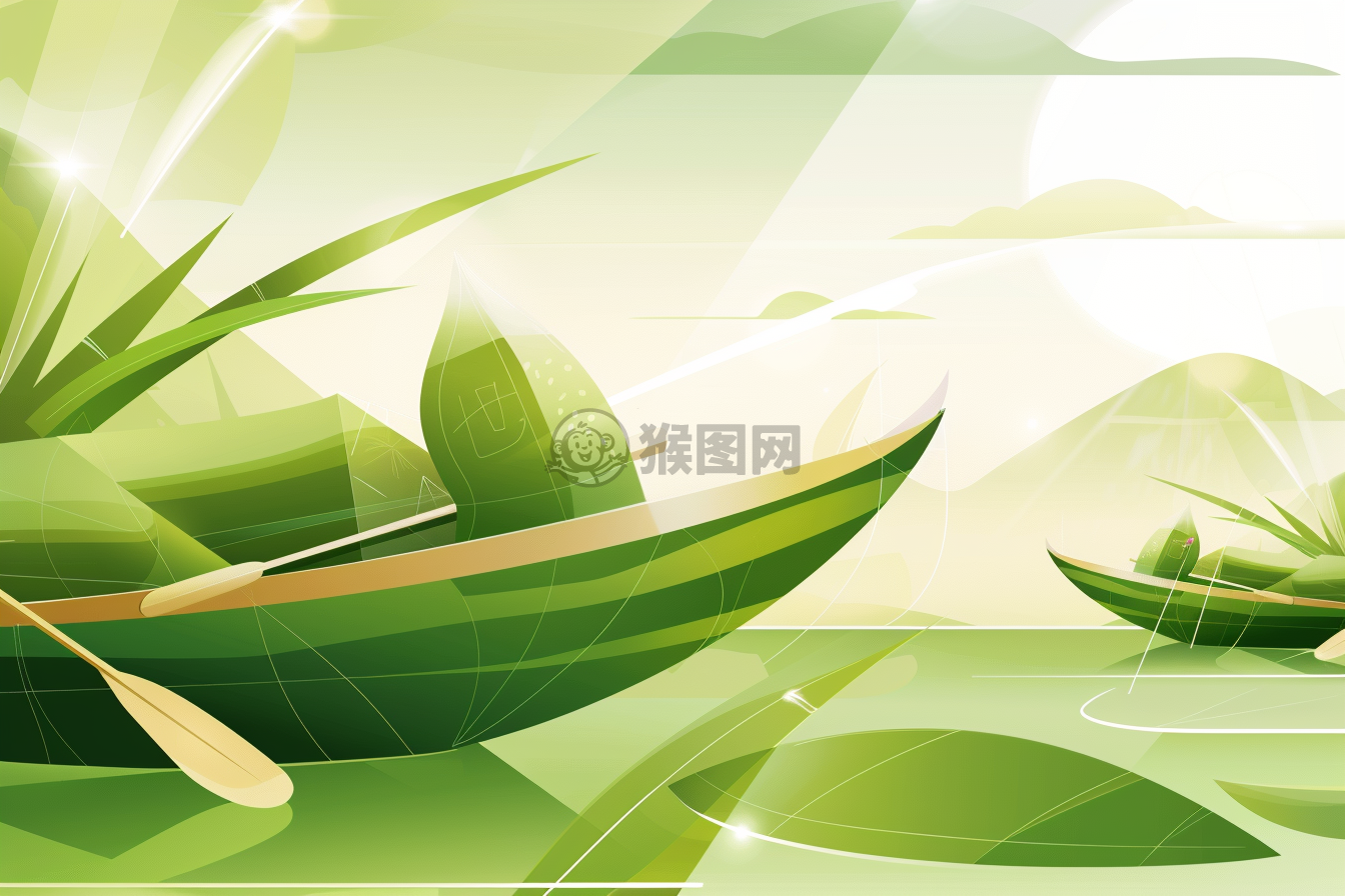 绿波龙舟竞渡时，粽子香飘端午节。