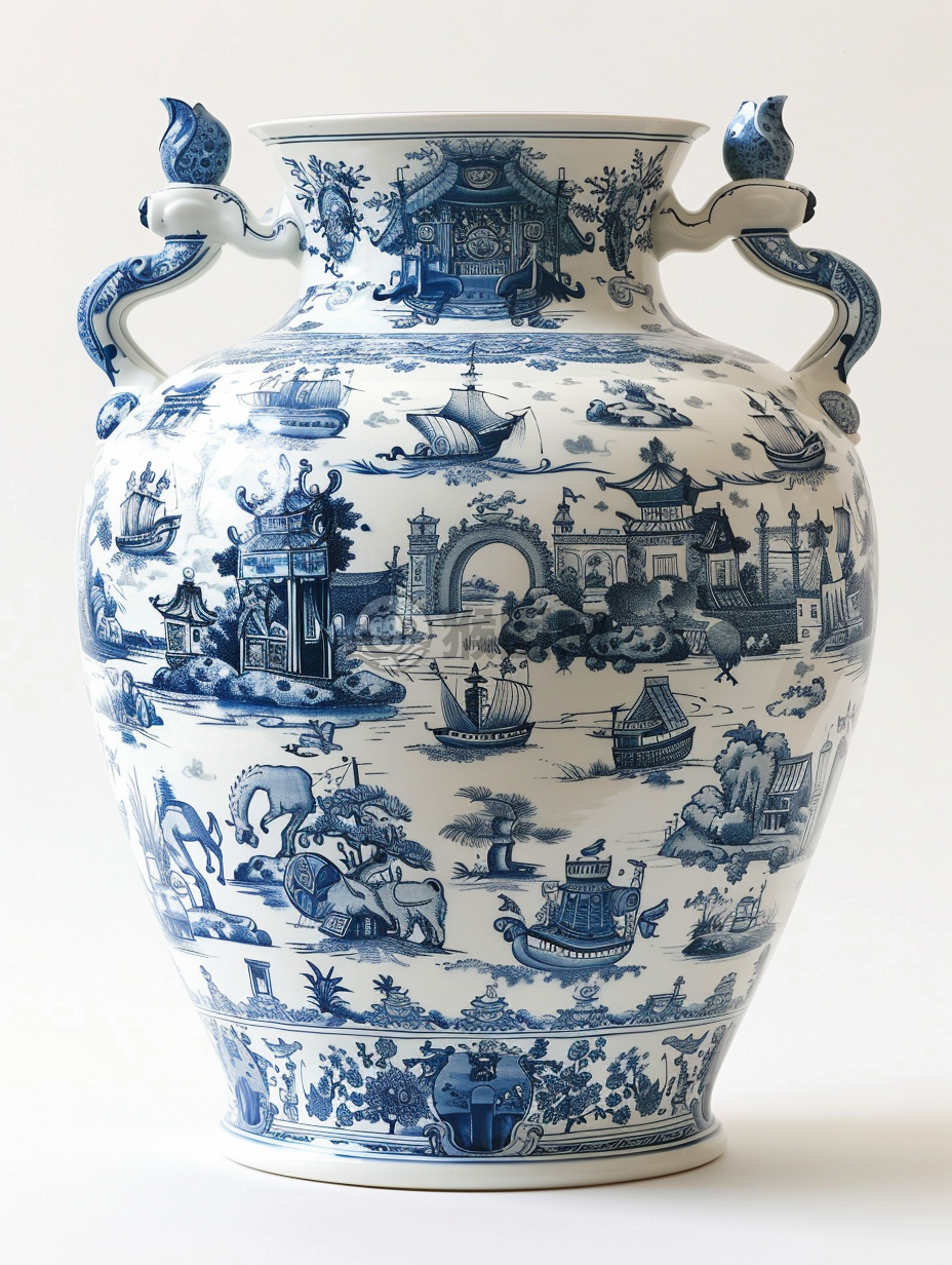纽约艺术展上的希迪·萨哈花瓶：黄思林涂鸦风格，厚颜粉彩，白蓝相映，染墨对称