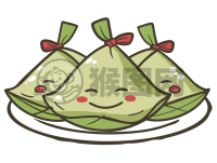 卡通粽子可爱设计 绿色粽子配红色丝带