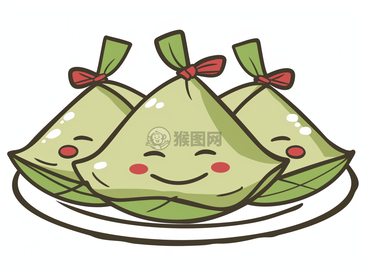 卡通粽子可爱设计 绿色粽子配红色丝带