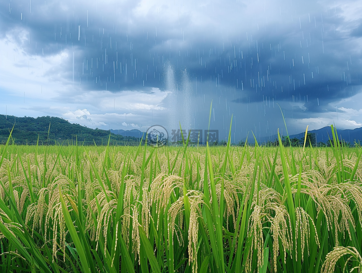 稻田雨中突变之暴风雨景色