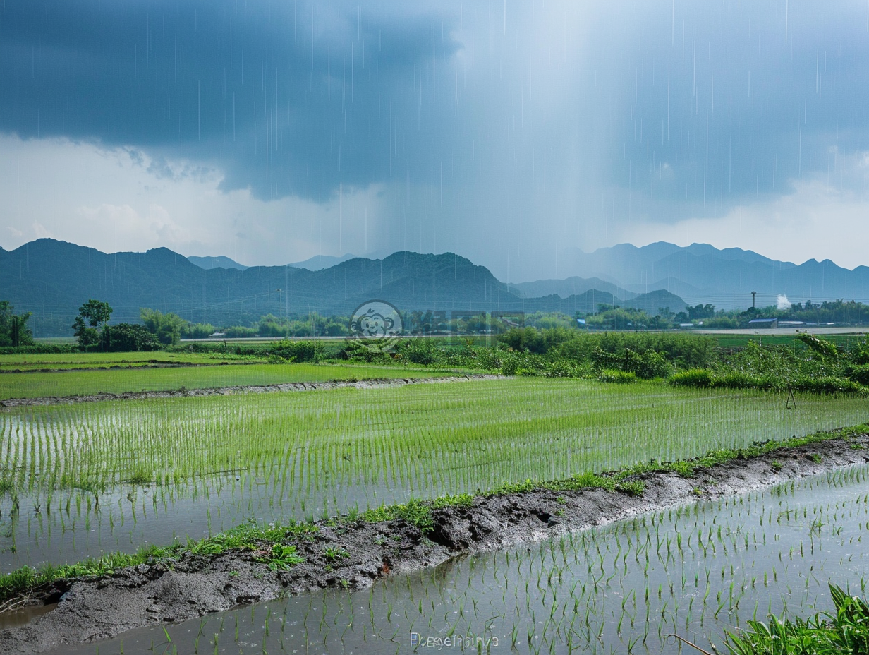 稻田雨中突变之暴风雨景色