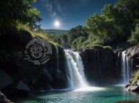 月光下的瀑布，水与星空，绿色天堂，绝美场景。