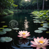 星空下宁静荷塘之美景