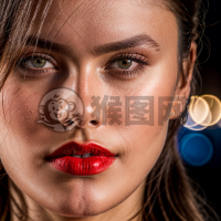“精致唇色映美人照，独特镜头再现EOS R5”。