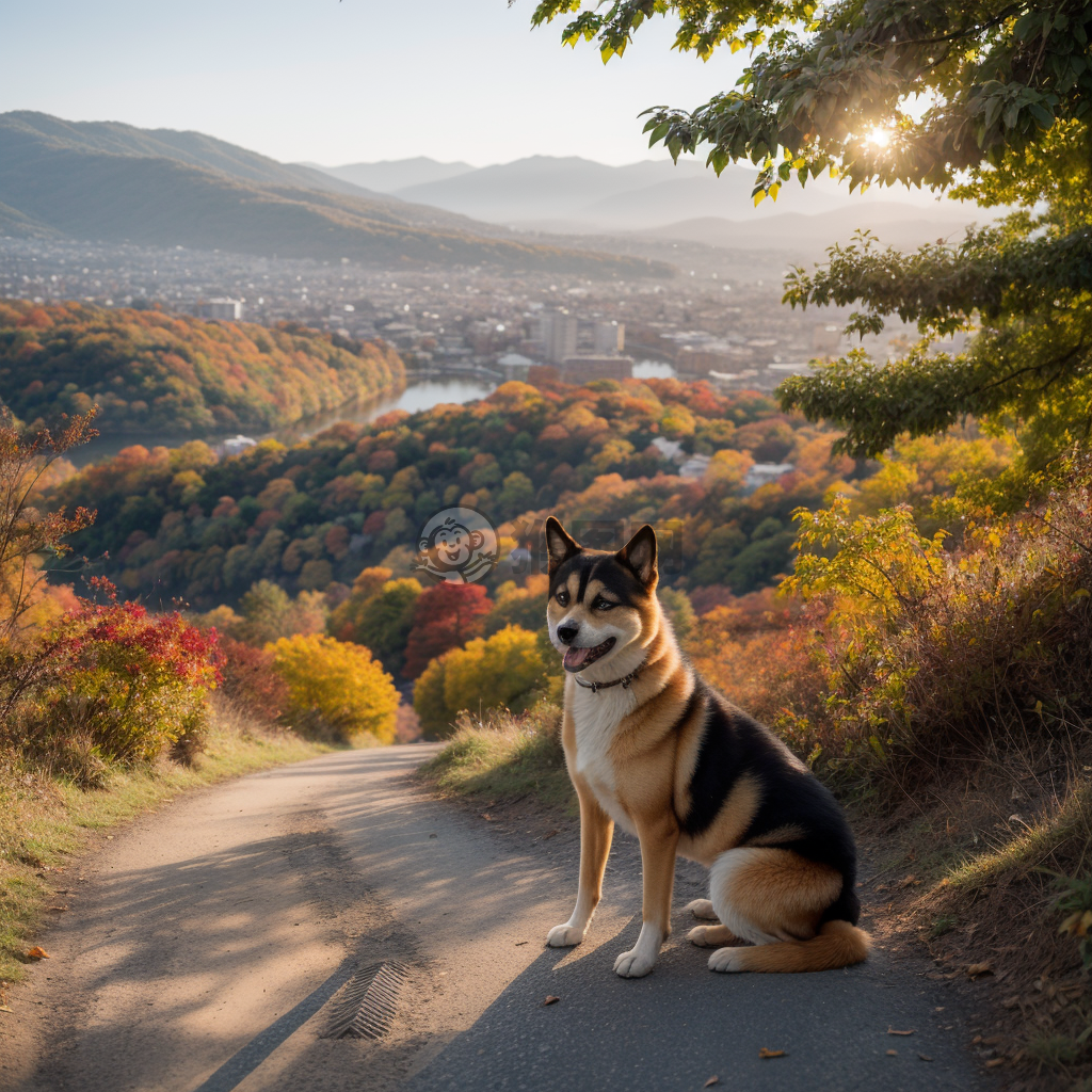 秋山行犬之秋叶凝视