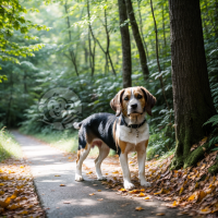 森林深处寻宝的猎犬照片