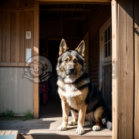 守望小屋入口的巨犬风采