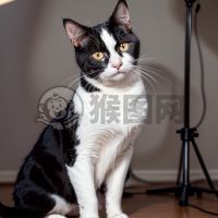 黑白猛猫好奇凝视镜头