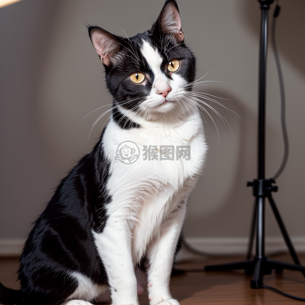 黑白猛猫好奇凝视镜头