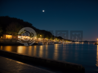 静谧海岸夜色深沉，星光熠熠海面澄。