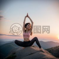 瑜伽山巅晨练，橙红渐醒，神韵犹存。