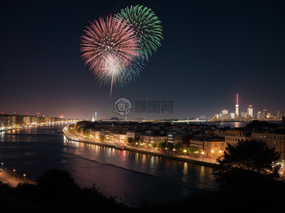 城市夜空璀璨烟火