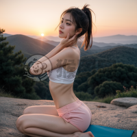 山顶瑜伽晨练，色彩斑斓如画