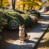 秋山行犬，叶落秋光。