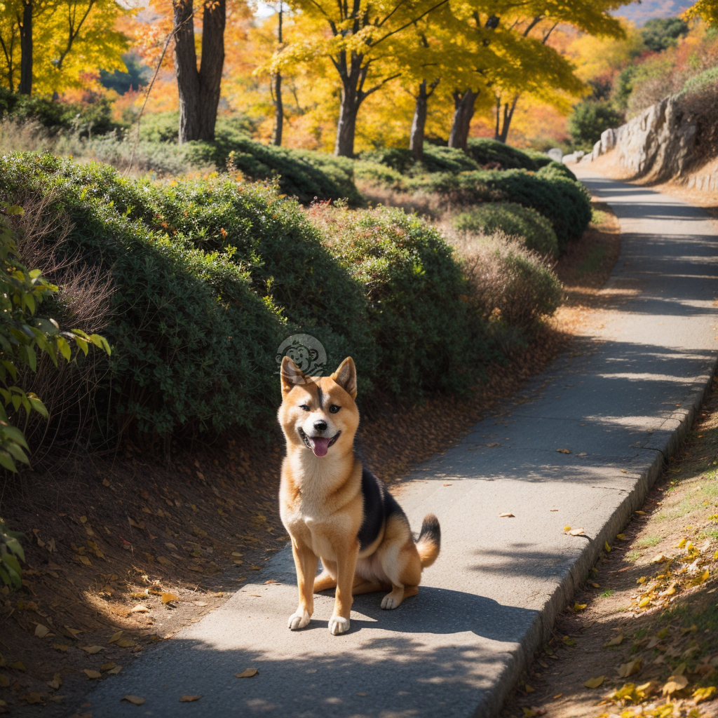 秋山行犬，叶落秋光。