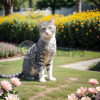 花园中优雅灰猫的特写镜头