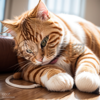 “慵懒姜黄猫顽皮玩耍”