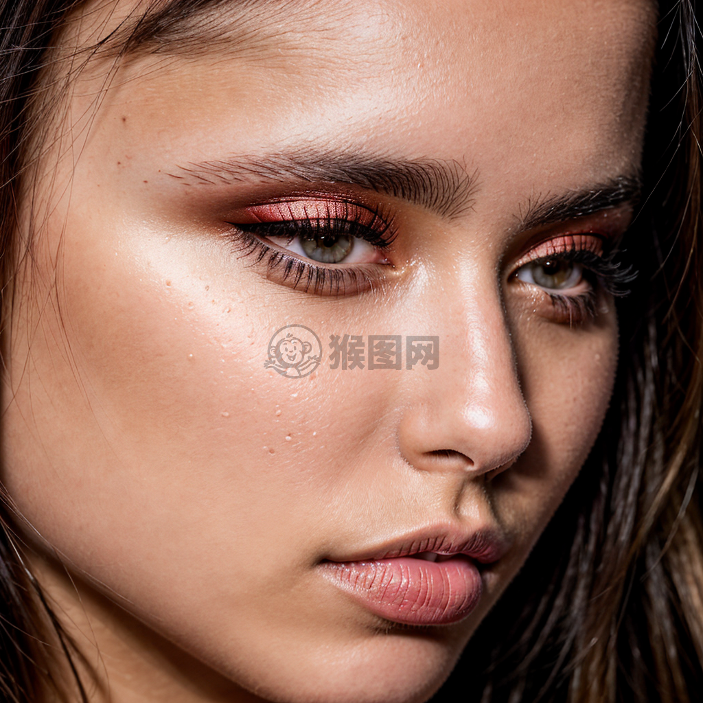 “精致眼妆美女特写 － 精湛妆容，吸引目光”